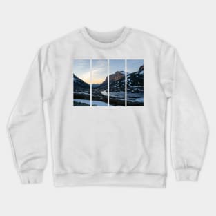 Wonderful landscapes in Norway. Vestland. Beautiful scenery of mountain valley in Rauma on the Geiranger -Trollstigen scenic route. Snowed mountains at the sunset Crewneck Sweatshirt